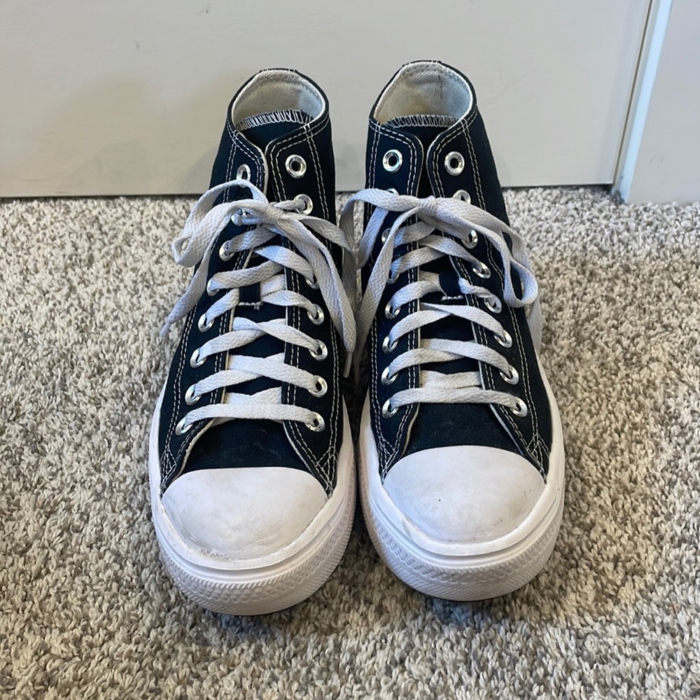 Black platform high top converse